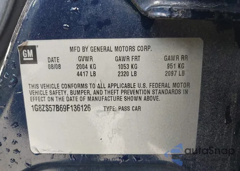 2009 Saturn Aura Xe из США, поврежденный, VIN 1G8ZS57B69F136126